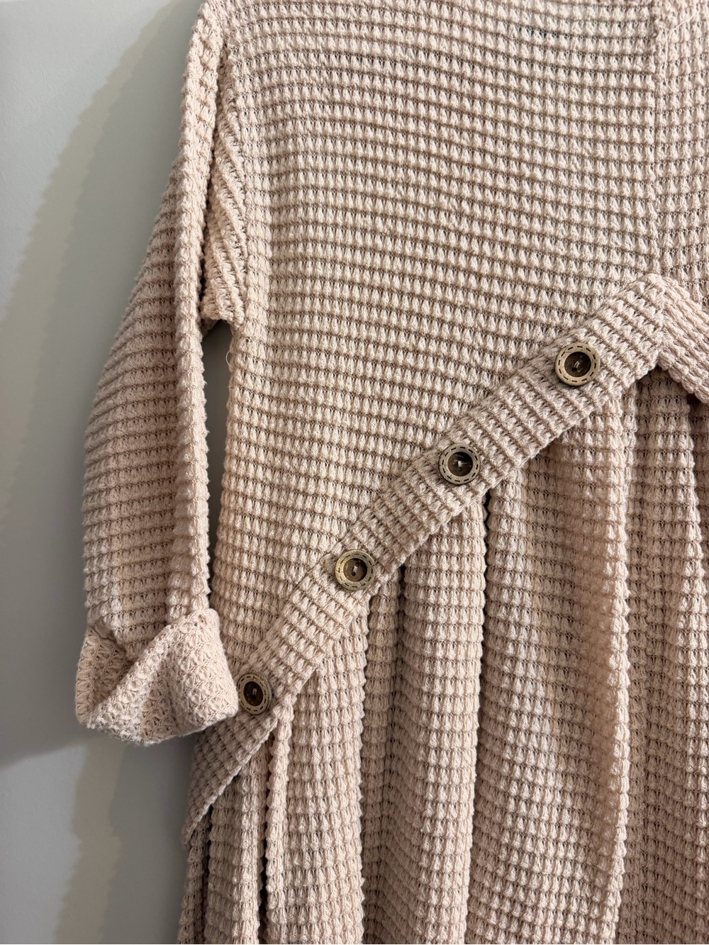 Altar'd State Waffle-Knit Long Sleeve Dress in Beige